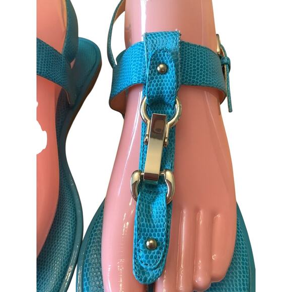 NINE WEST TURQUOISE SNAKE EMBOSSED SLINGBACK SANDALS 9.5 - Picture 5 of 9